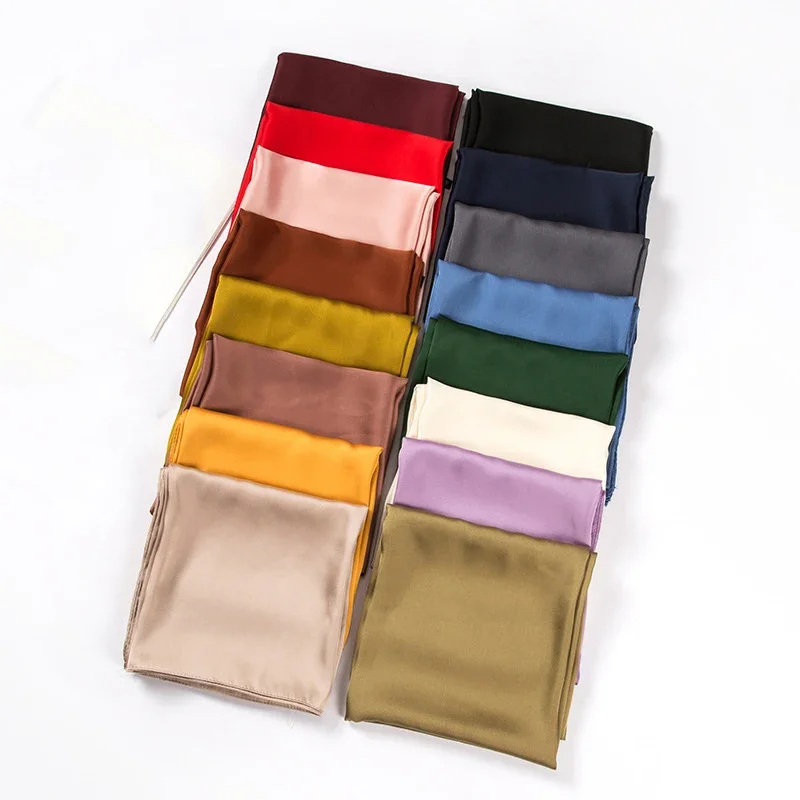 Ascot Neck Scarf - 새틴 스카프 여성용 70cm 단색 부드러운