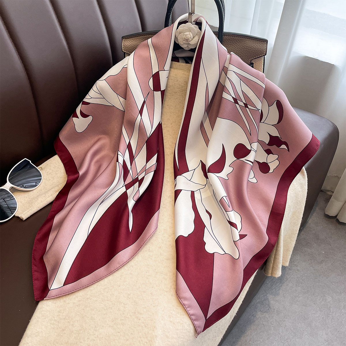 Silk Neck Scarf - 럭셔리 90*90cm 정사각형 스카프 트윌 실크