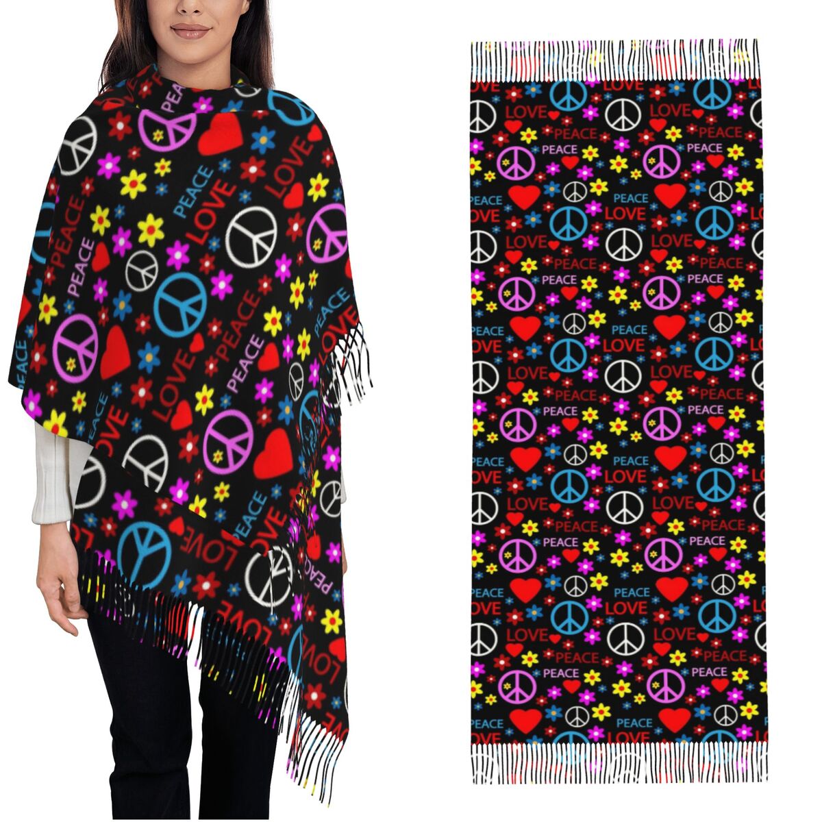 여성을 위한 평화로운 사랑 패턴 스카프 가을 겨울 파시 - Pashmina Wrap Large 리뷰 및 가격