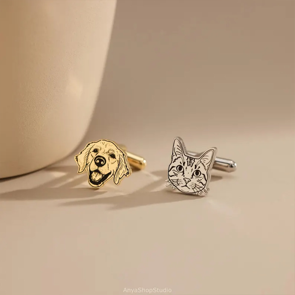 맞춤형 반려동물 초상화 커프링크스, 고양이/강아지 사진 - Tie Clip Silver 리뷰 및 가격