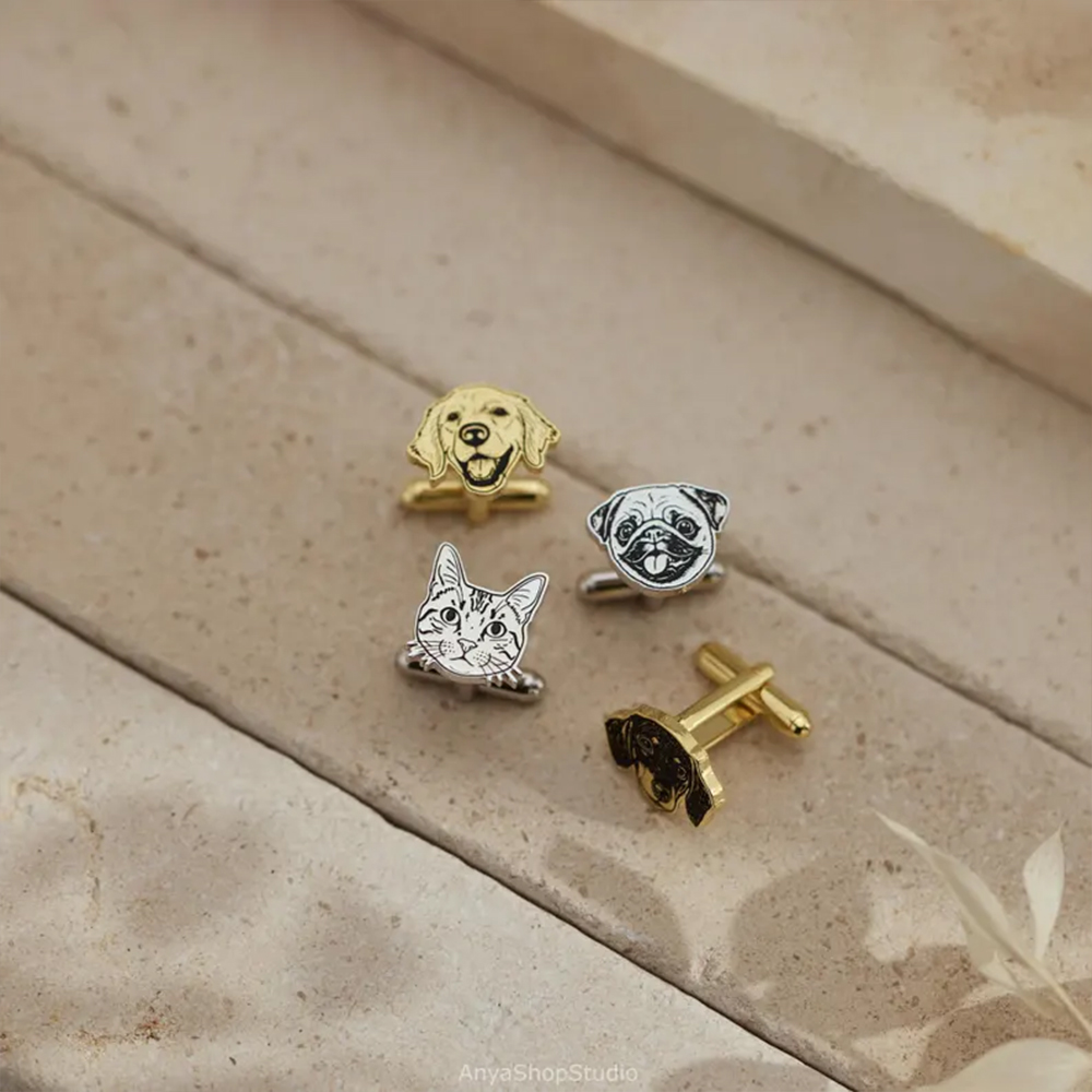 맞춤형 반려동물 초상화 커프링크스, 고양이/강아지 사진 - Tie Clip Silver 리뷰 및 가격